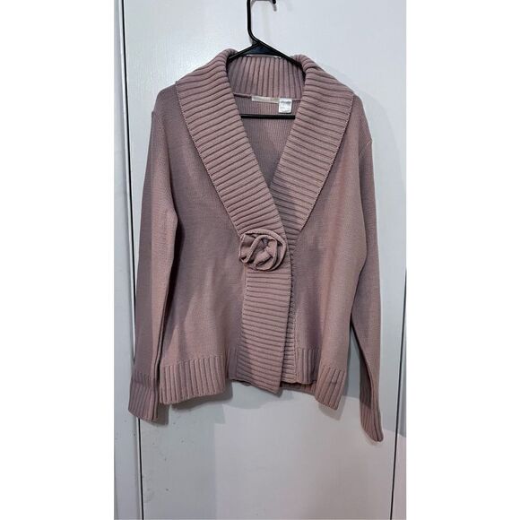 R Womens Chunky Knit V Neck Single Button Cardigan Sweater Mauve Pink Size 14-16 - Picture 3 of 12